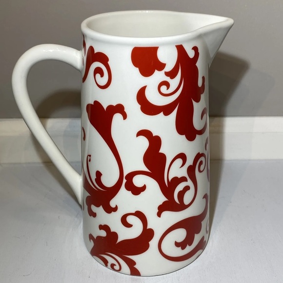 Ciroa Fiori Red & White Pitcher HTF Scrolls / Paisley Print Fine Bone China, NWT - Picture 2 of 13